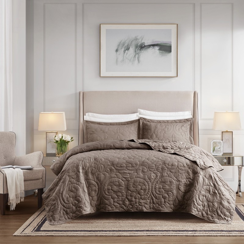 COLCHA CASAL AMALIA 2 ONA 300 FIOS 220X240 TAUPE