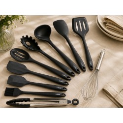 JOGO 8 UTENSILIOS EASY SILICONE C/HASTES INOX DYNASTY CINZA