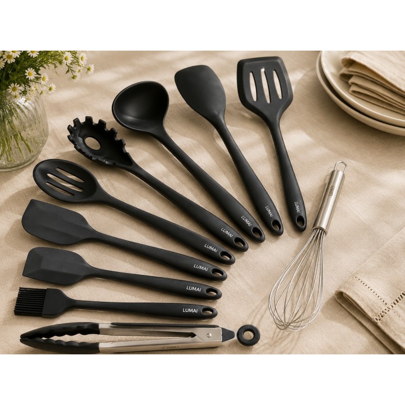 JOGO 8 UTENSILIOS EASY SILICONE C/HASTES INOX DYNASTY CINZA