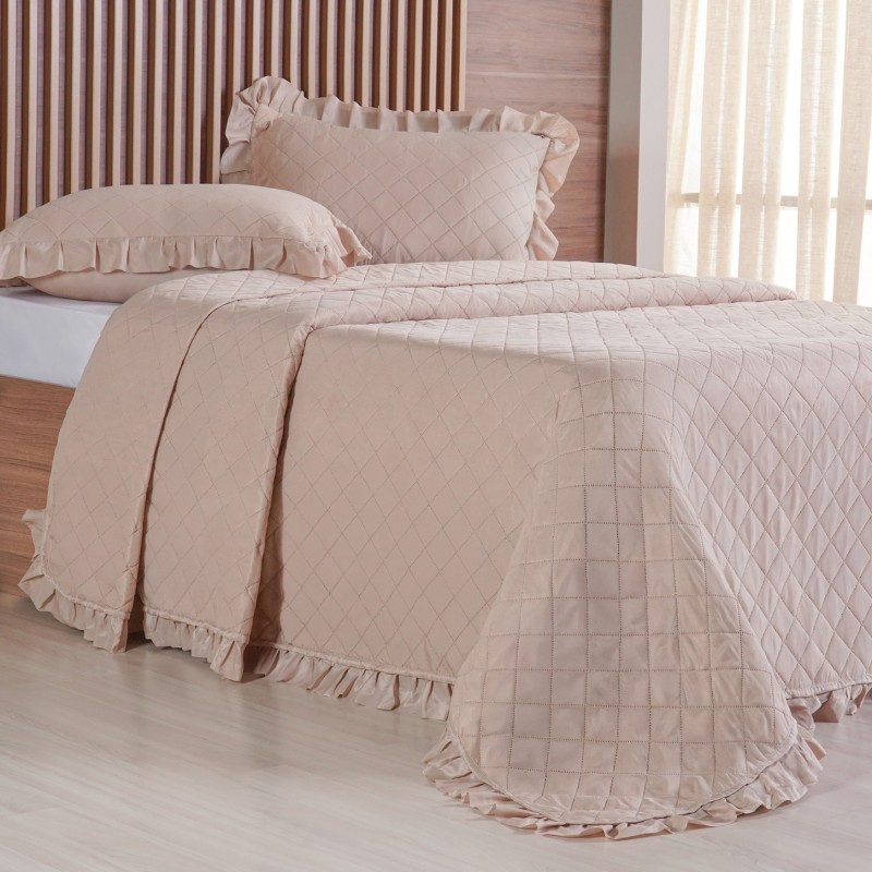 COLCHA QUEEN FRUFRU 3PCS BENE CASA 230X250 NUDE