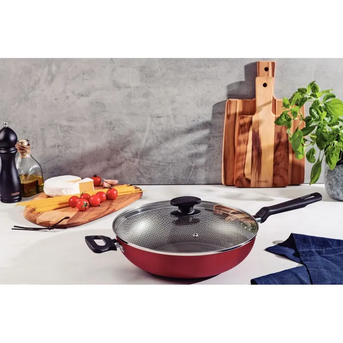 Wok Loreto de Aluminio Com Tampa de Vidro  28CM 3.3L - Tramontina